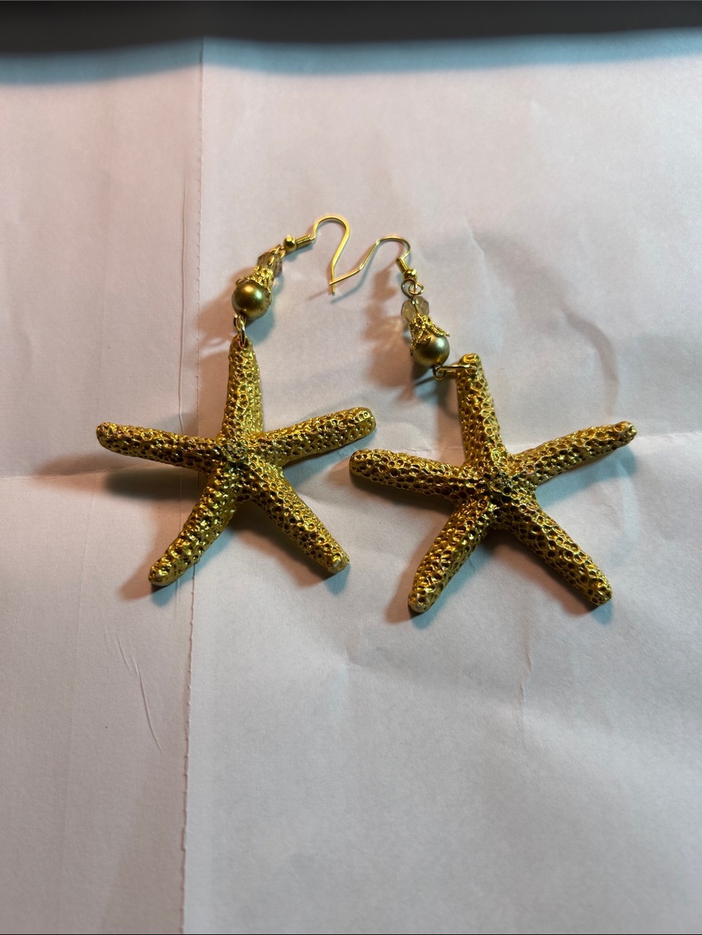 Gold Starfish Drop Earrings - Nautical Statement Jewelry